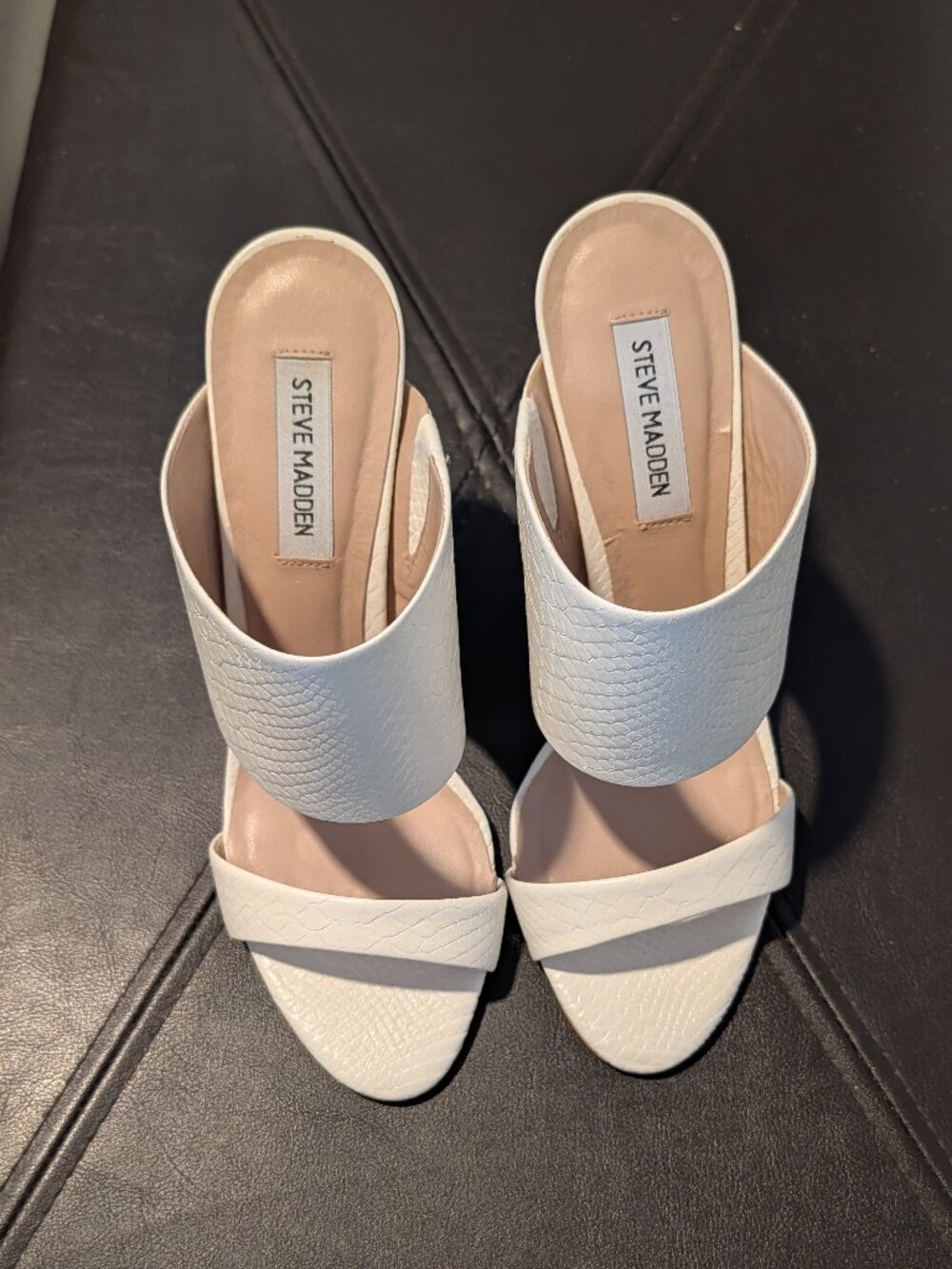 BRAND NEW STEVE MADDEN White Snakeskin Stiletto Slide Sandals Size 8.5